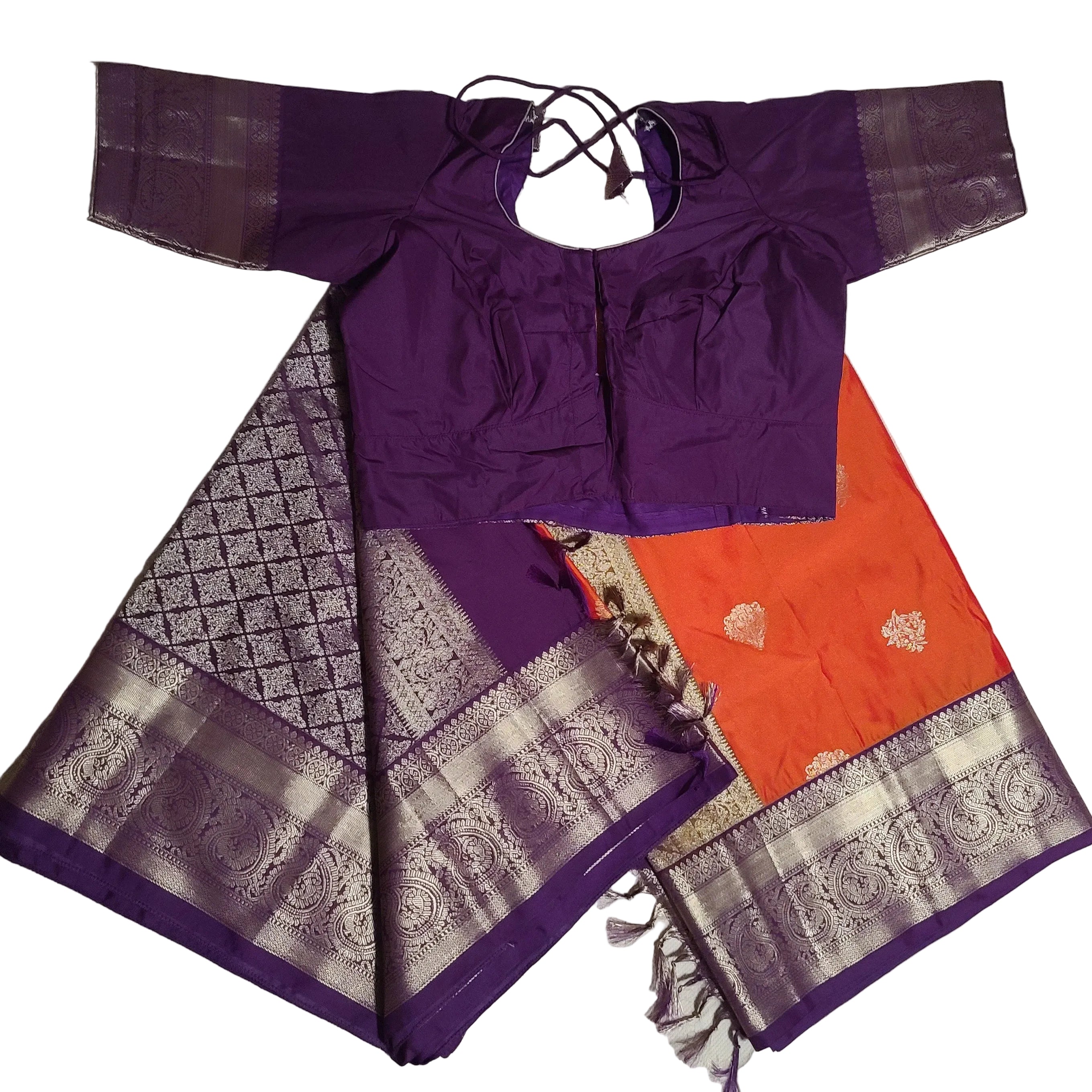 Kanchi silk saree-rust orange and purple