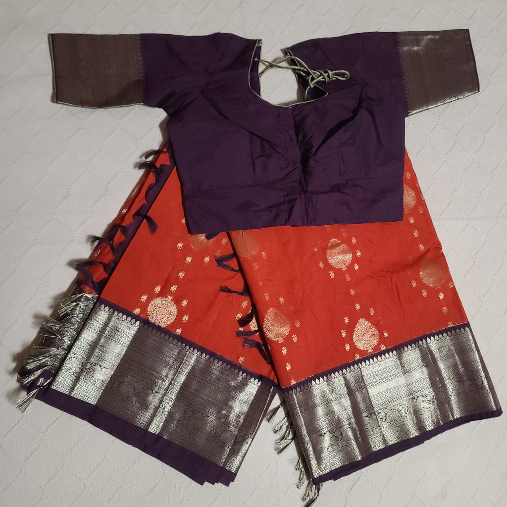 Kanchi silk saree-rust orange and brown