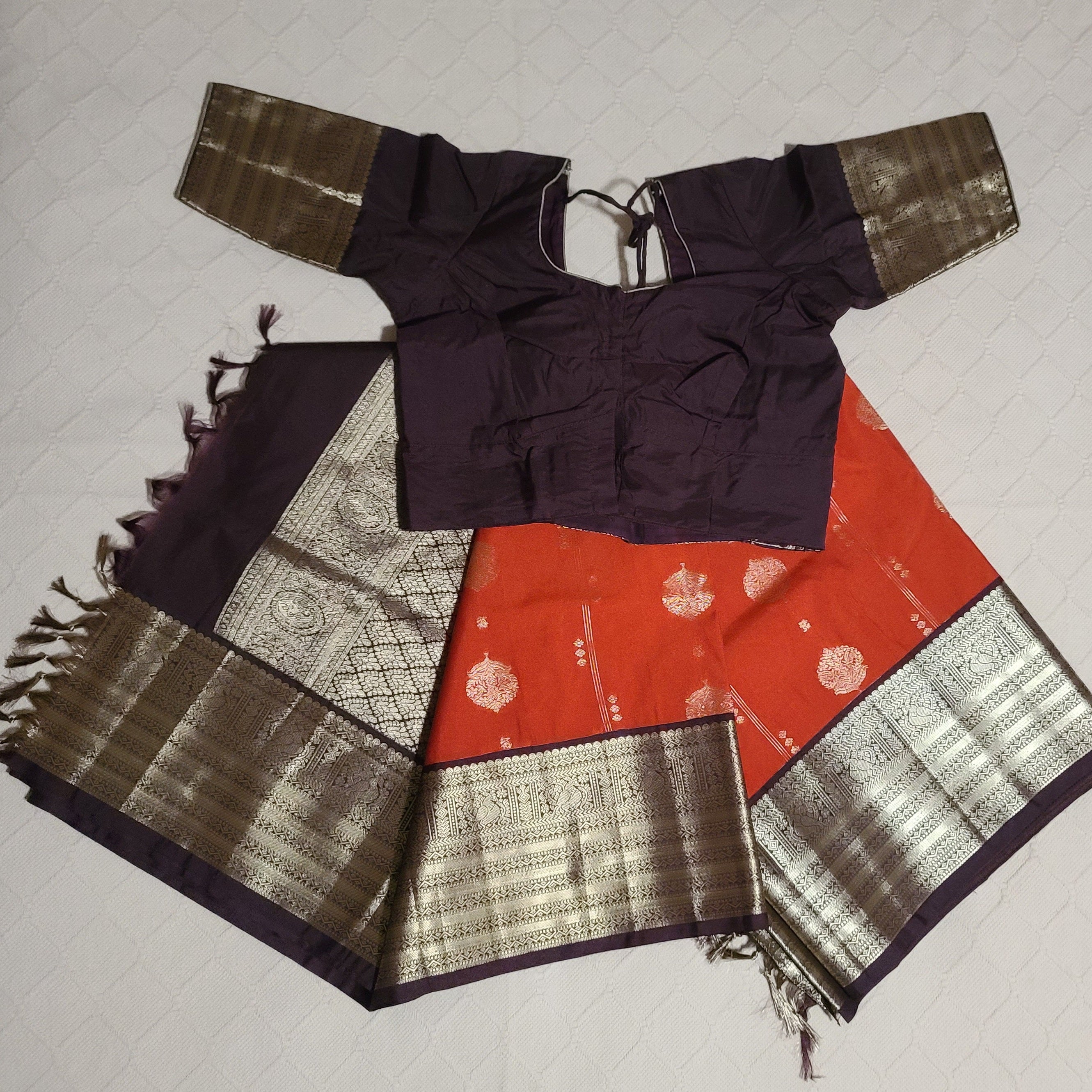 Kanchi silk saree-rust orange and brown