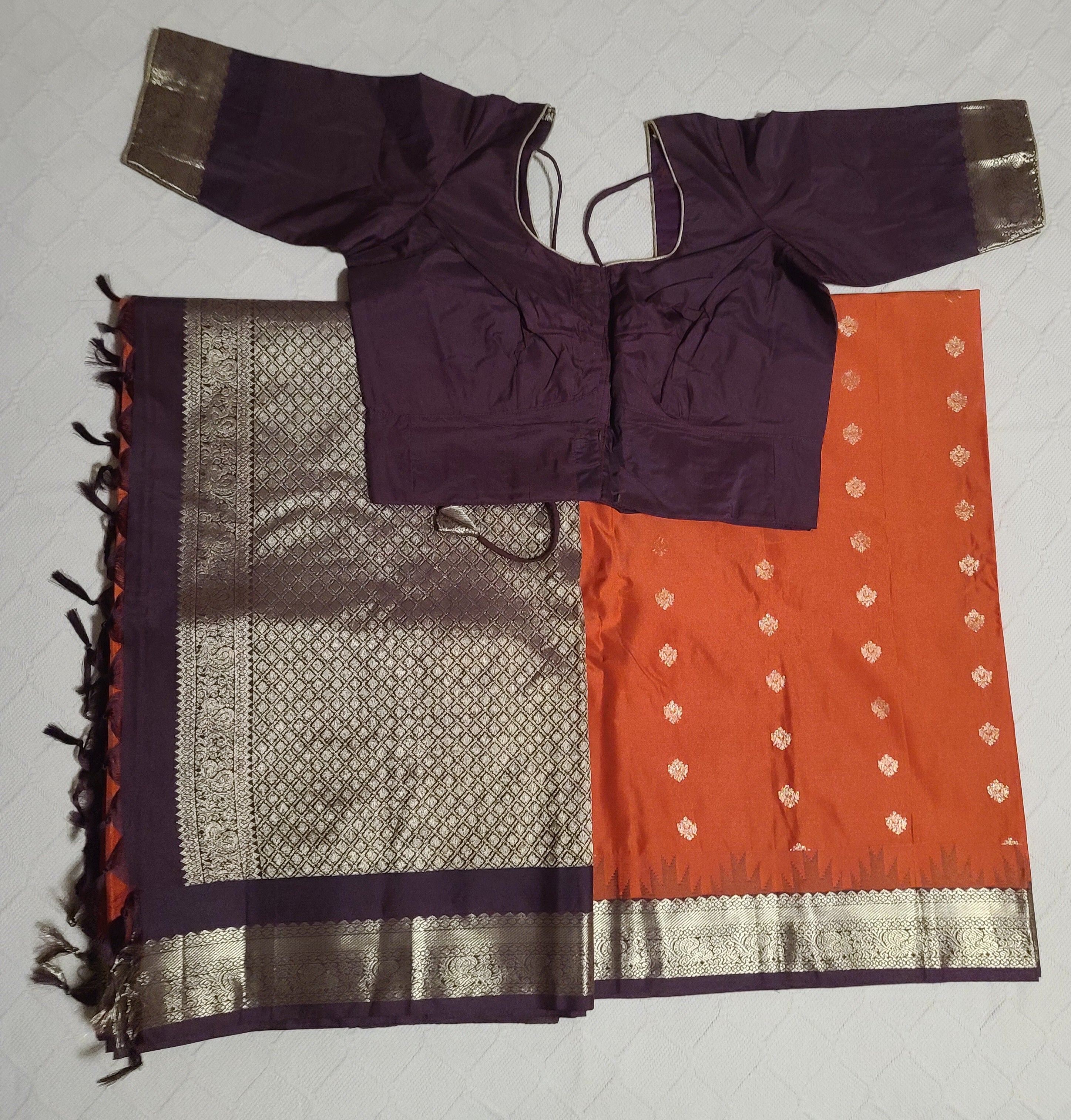 Kanchi silk saree-rust orange and brown