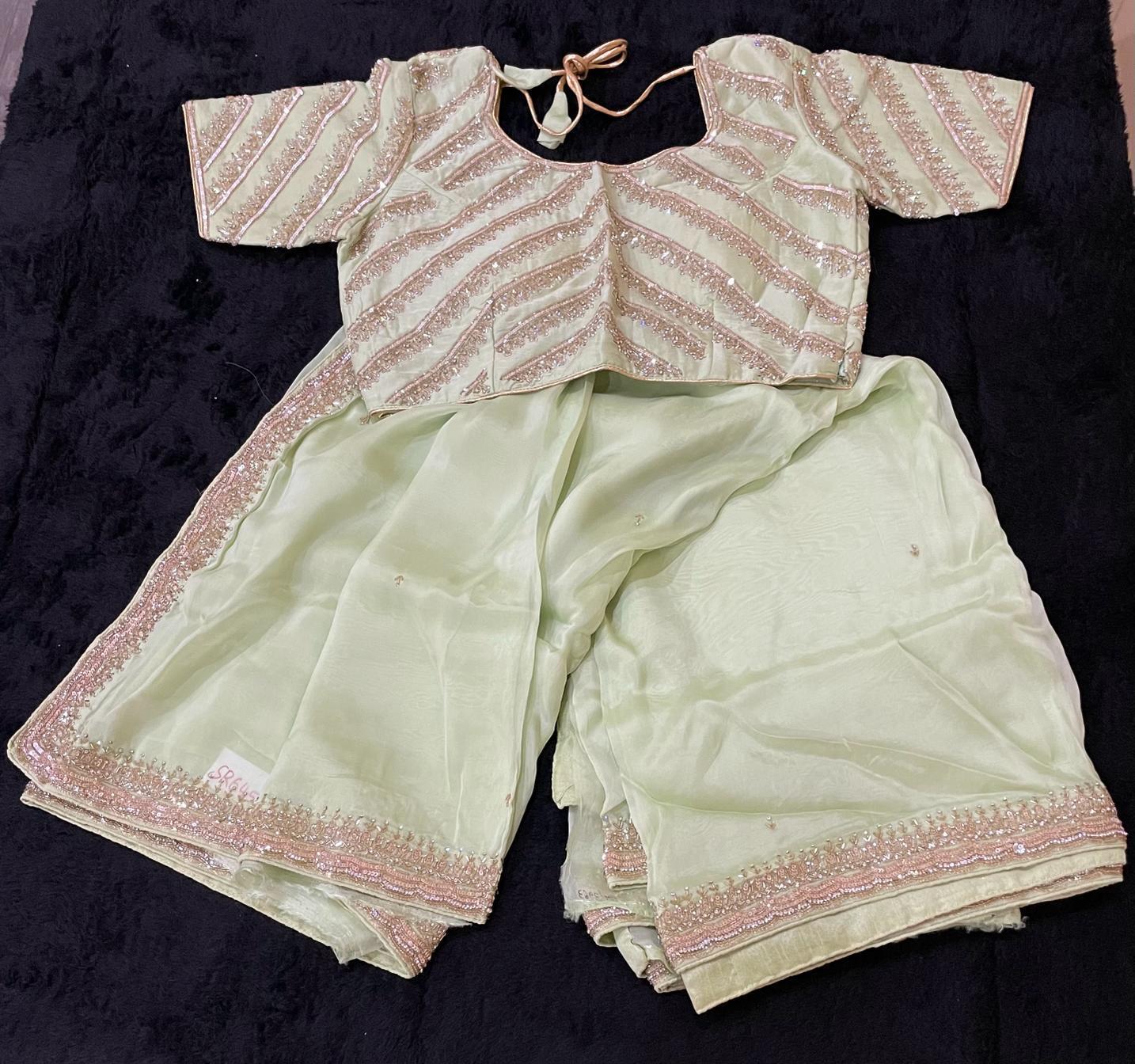 Premium Fancy Saree in light pista green color with swarovski stone studded and emboidery work in both saree and blouse