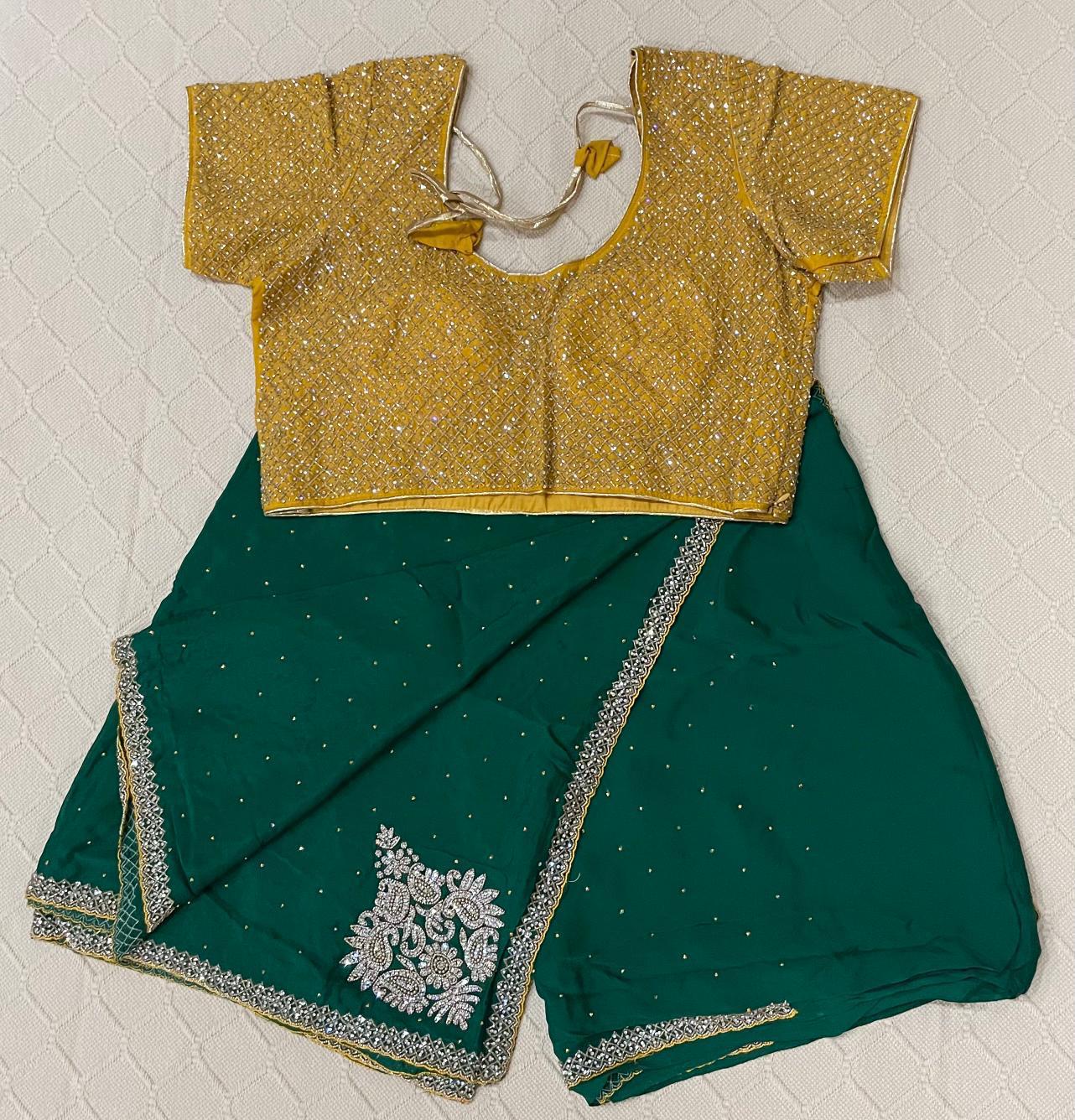Premium Fancy Saree - Green Saree and Greenish Yellow blouse
