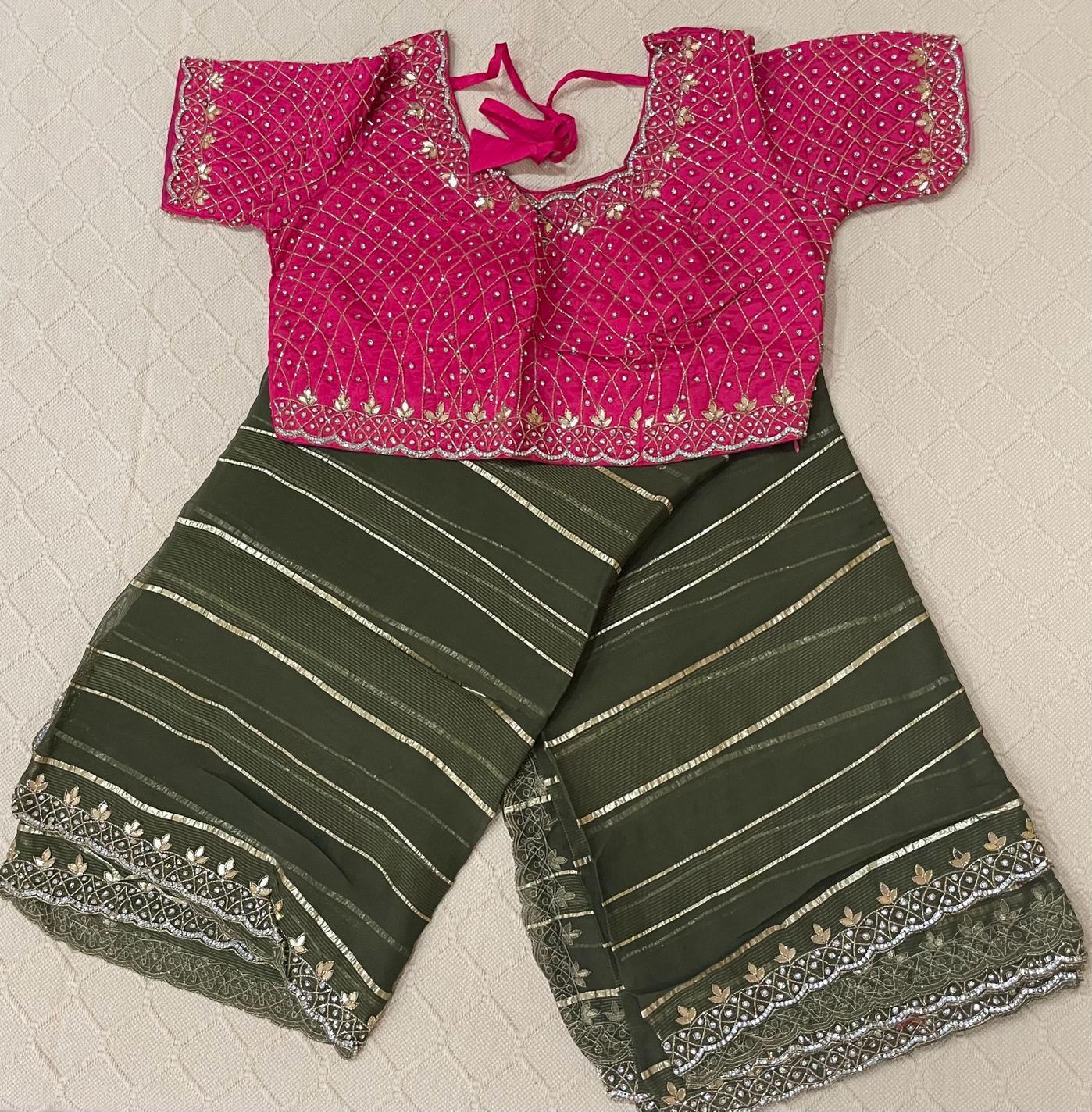 Premium Fancy Saree in green and pink color