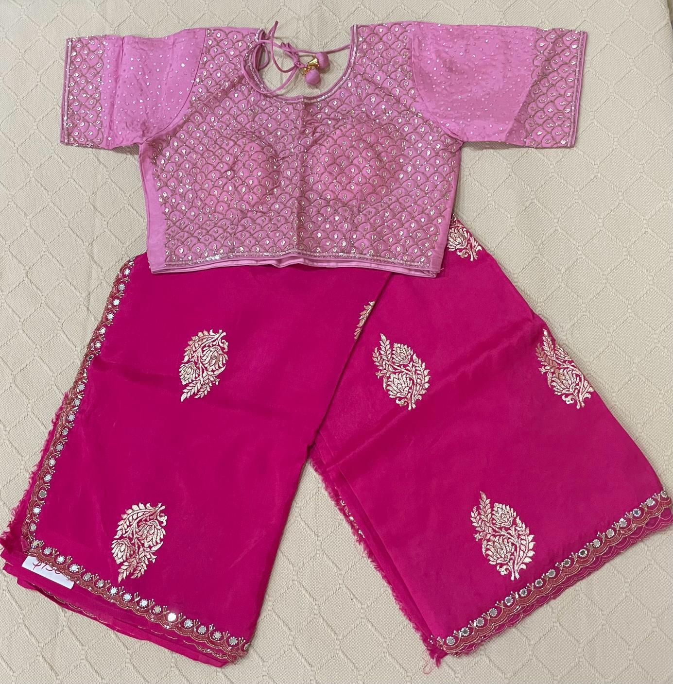 Premium Fancy Saree in bright and light pink combination