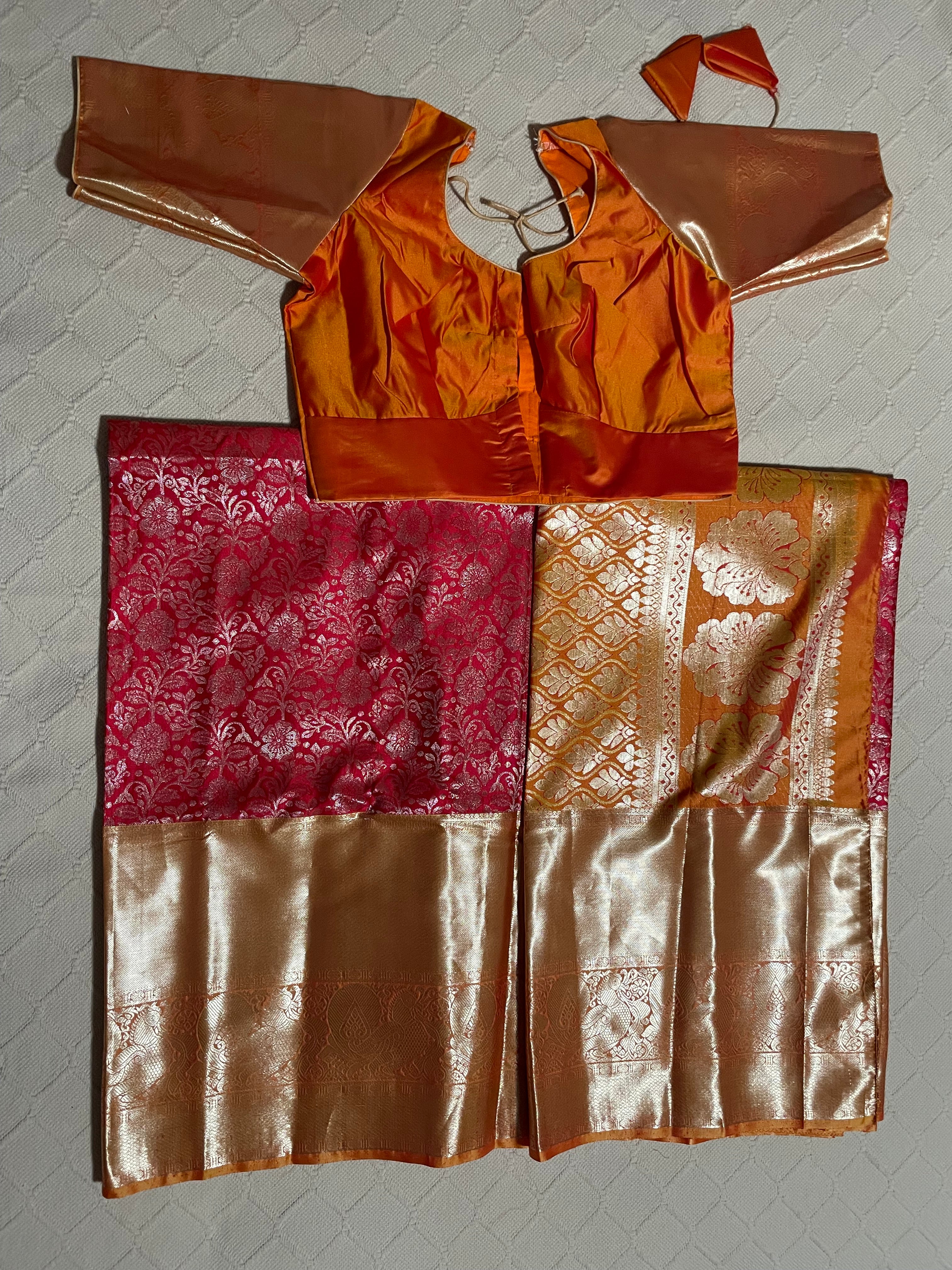 Kanchi Silk Saree with ready to wear blouse in red and yellow