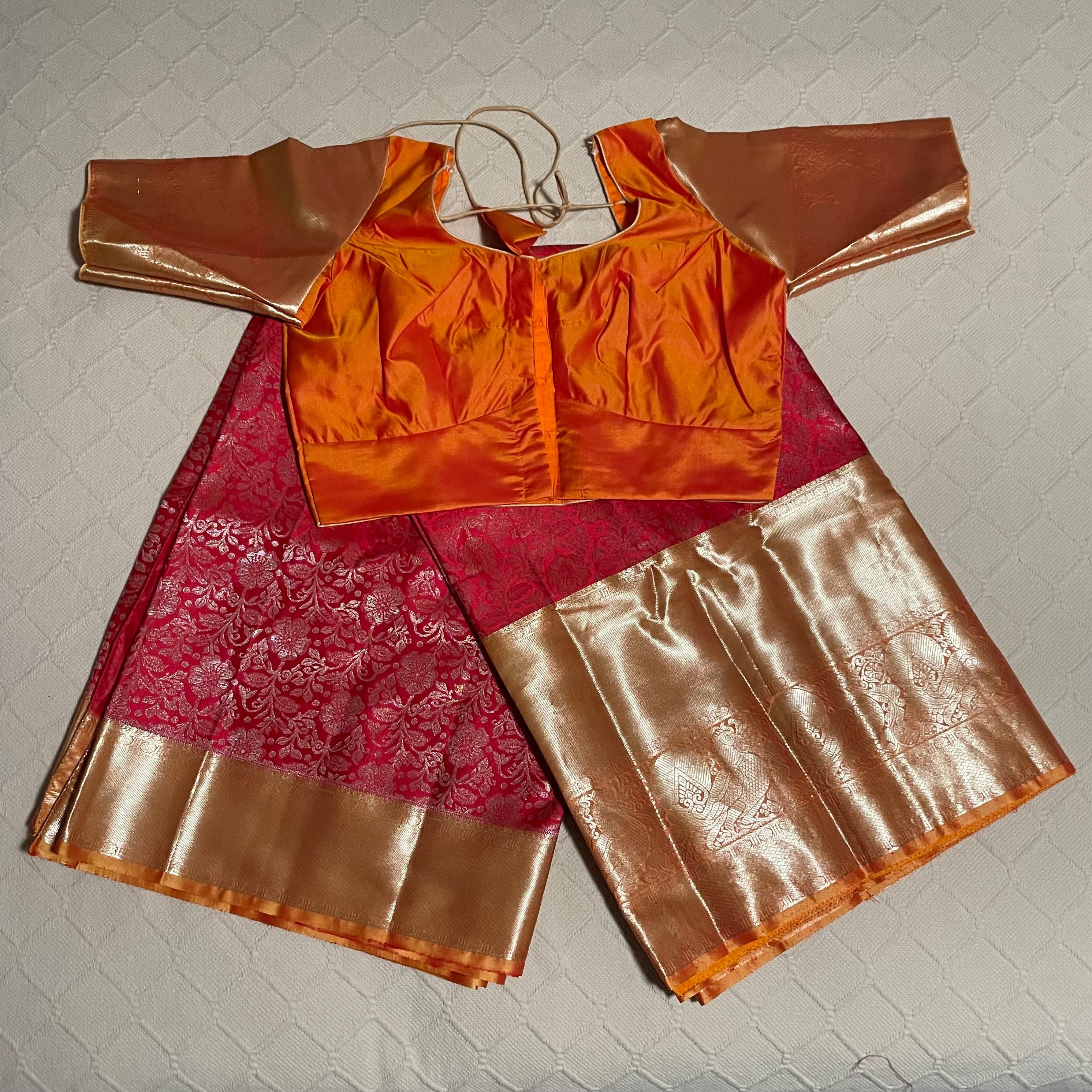 Kanchi Silk Saree with ready to wear blouse in red and yellow