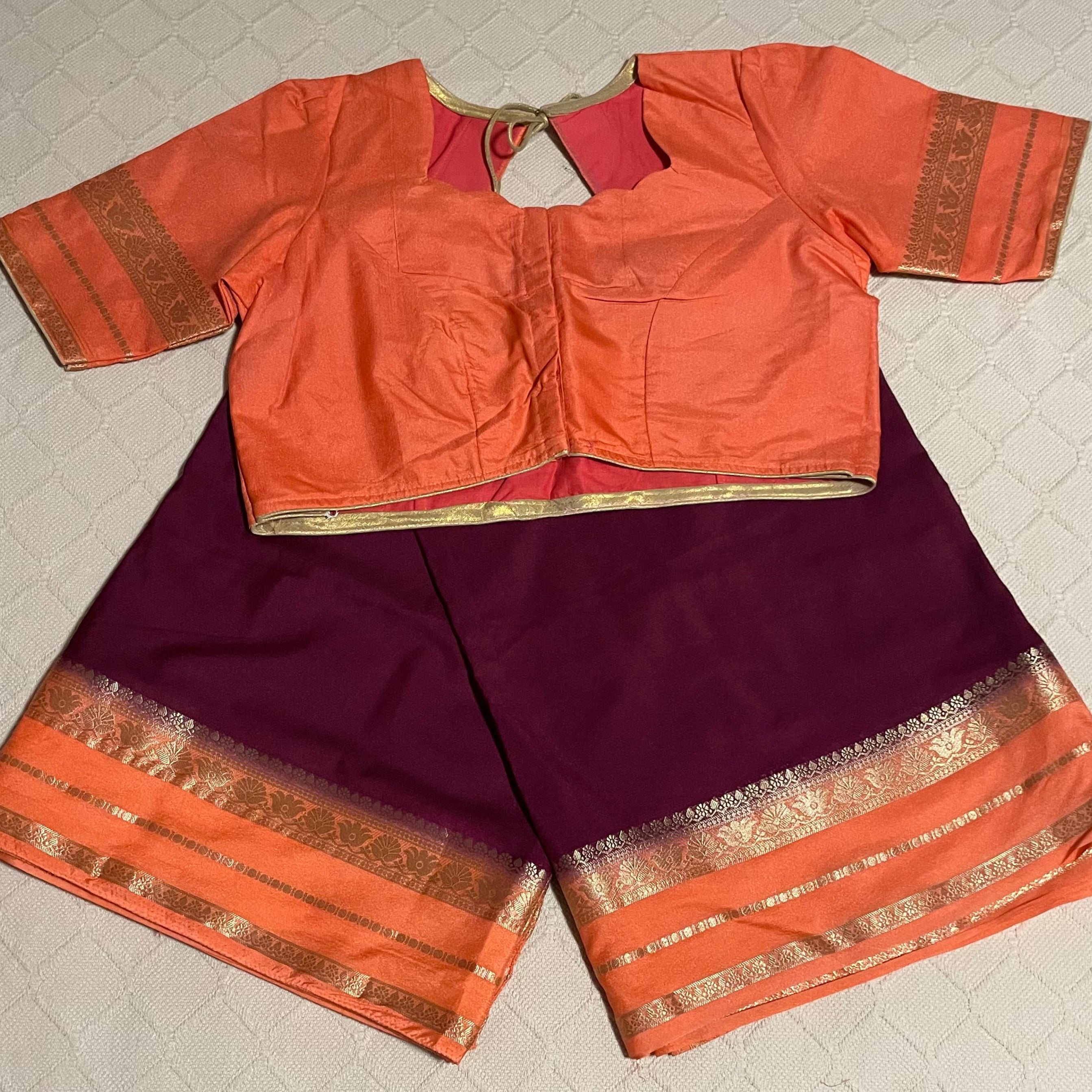 Fancy Mysore Silk Saree in Maroon and Orange with ready to wear blouse
