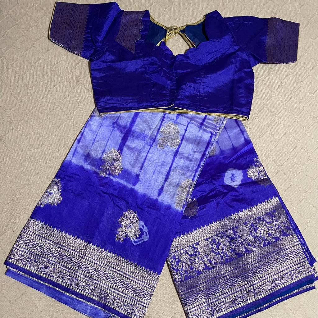 Fancy Silk Saree in royal blue with ready to wear blouse
