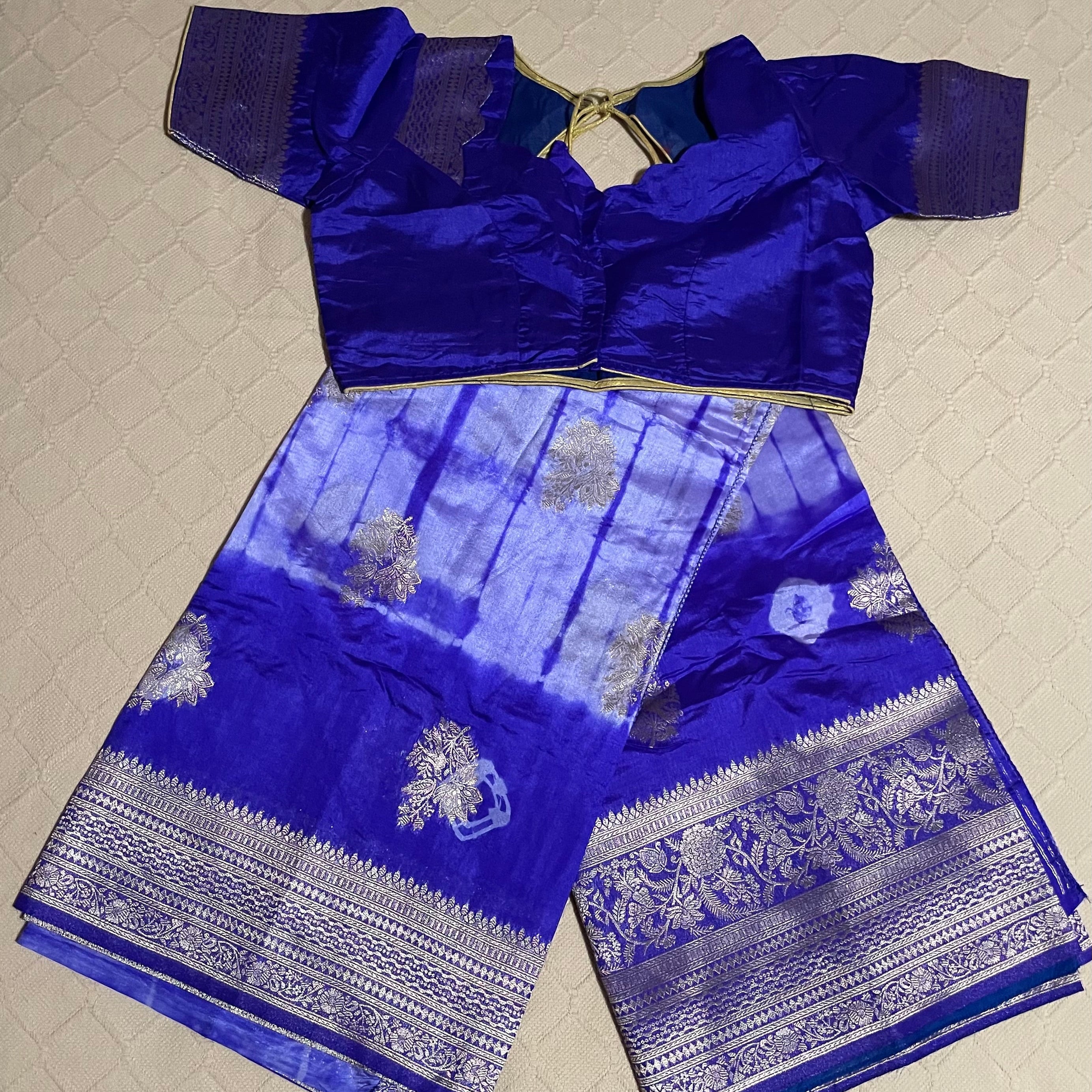 Fancy Silk Saree in royal blue with ready to wear blouse