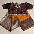 Traditional Semisilk Saree in rust orange and brown with ready to wear blouse