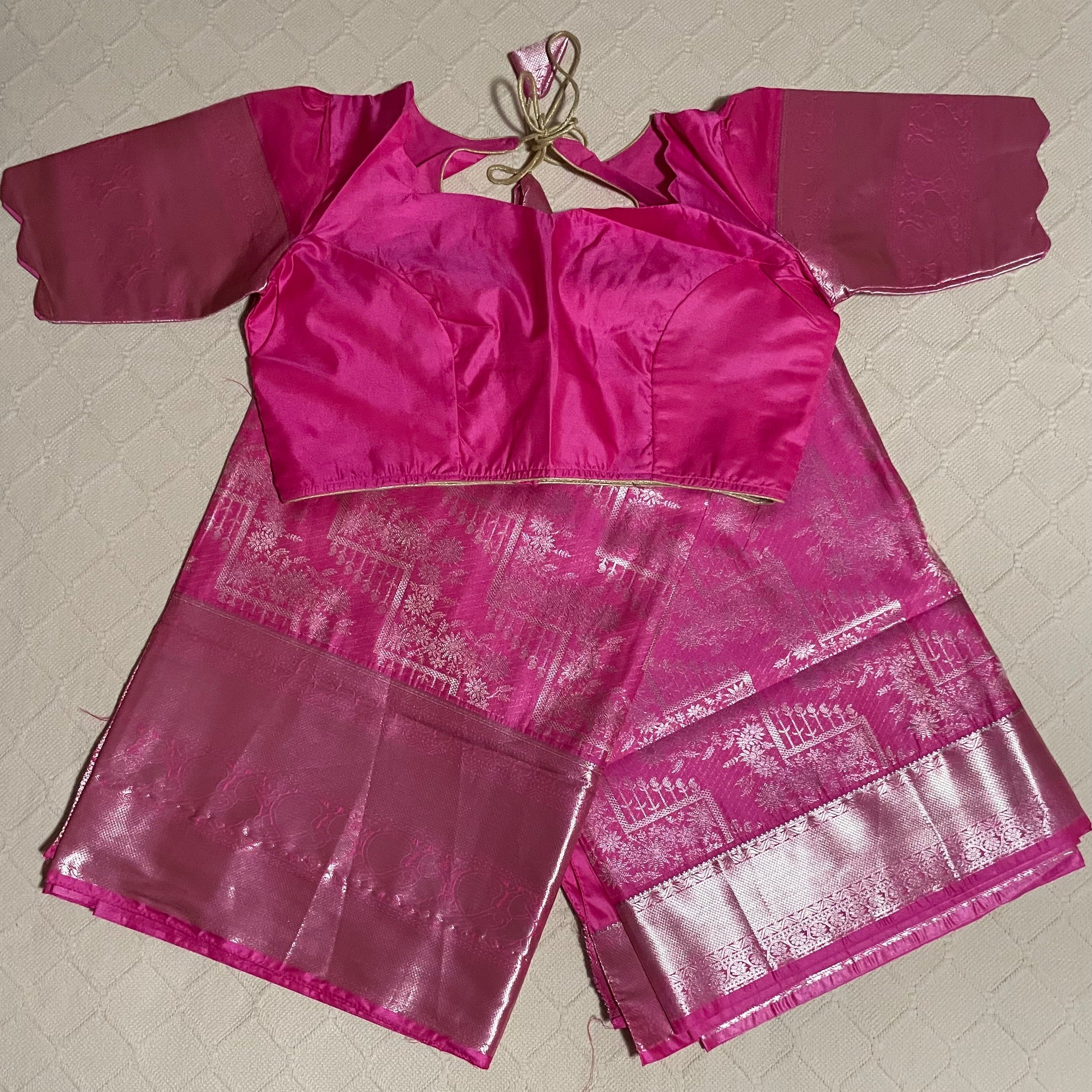Kanchi traditional soft silk saree in pinkish lavender color with ready-to-wear blouse