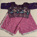 Fancy Chinon Saree pinkish lavender and purple color with ready-to-wear blouse