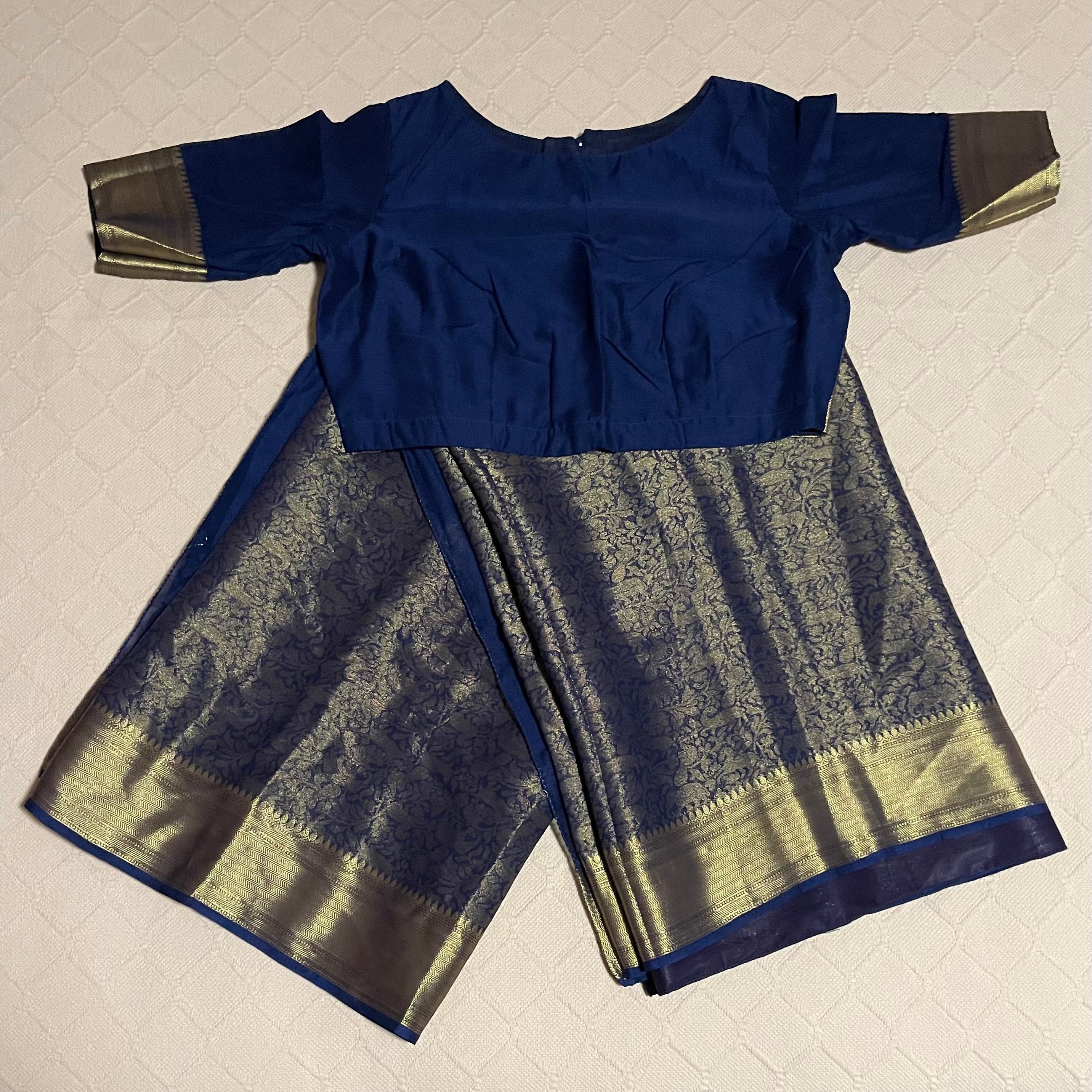 Mysore chiffon georgette Saree in navy blue color with ready to wear blouse
